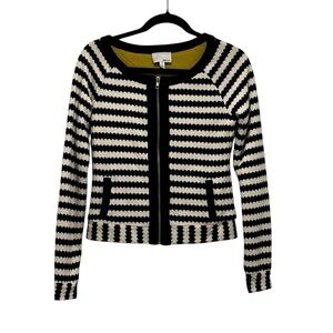 Greylin EUC Zip Front Jacket Women S Navy Cream Striped Textured Knit 41T4206